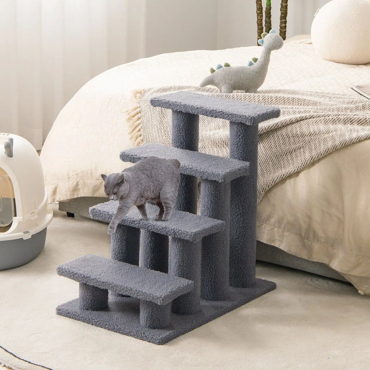 4-Step Pet Stairs with Portable Design for Cats and Dogs-Grey
