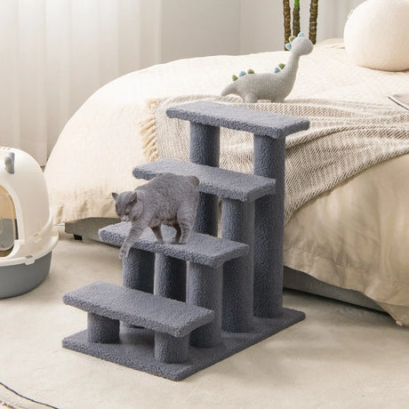 4-Step Pet Stairs with Portable Design for Cats and Dogs-Grey