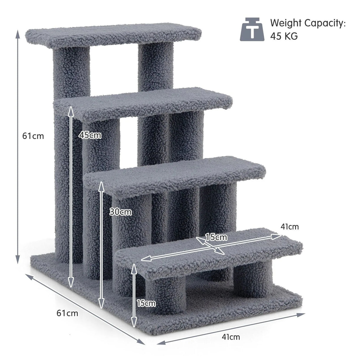 4-Step Pet Stairs with Portable Design for Cats and Dogs-Grey