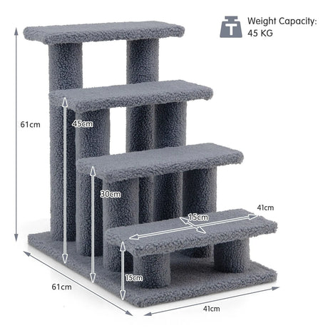 4-Step Pet Stairs with Portable Design for Cats and Dogs-Grey