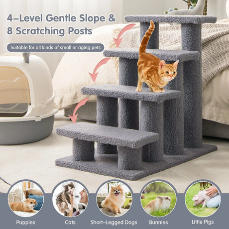 4-Step Pet Stairs with Portable Design for Cats and Dogs-Grey