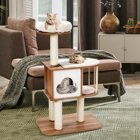 Modern Cat Tower with Platform Scratching Posts for Kittens and Cats