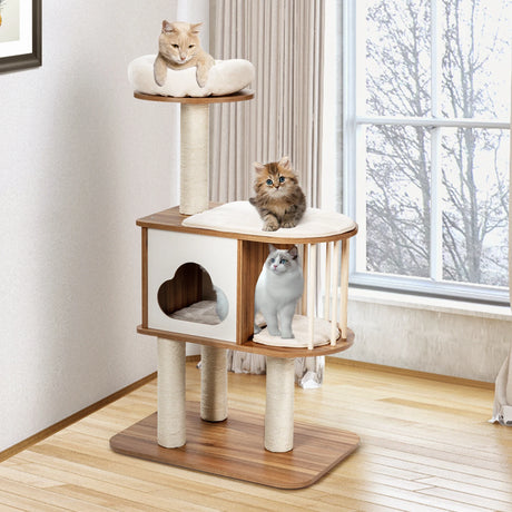 Modern Cat Tower with Platform Scratching Posts for Kittens and Cats