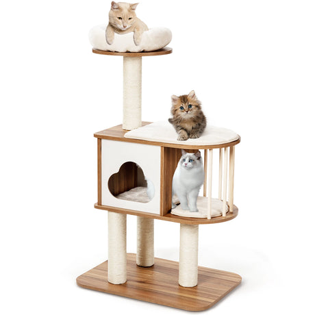 Modern Cat Tower with Platform Scratching Posts for Kittens and Cats