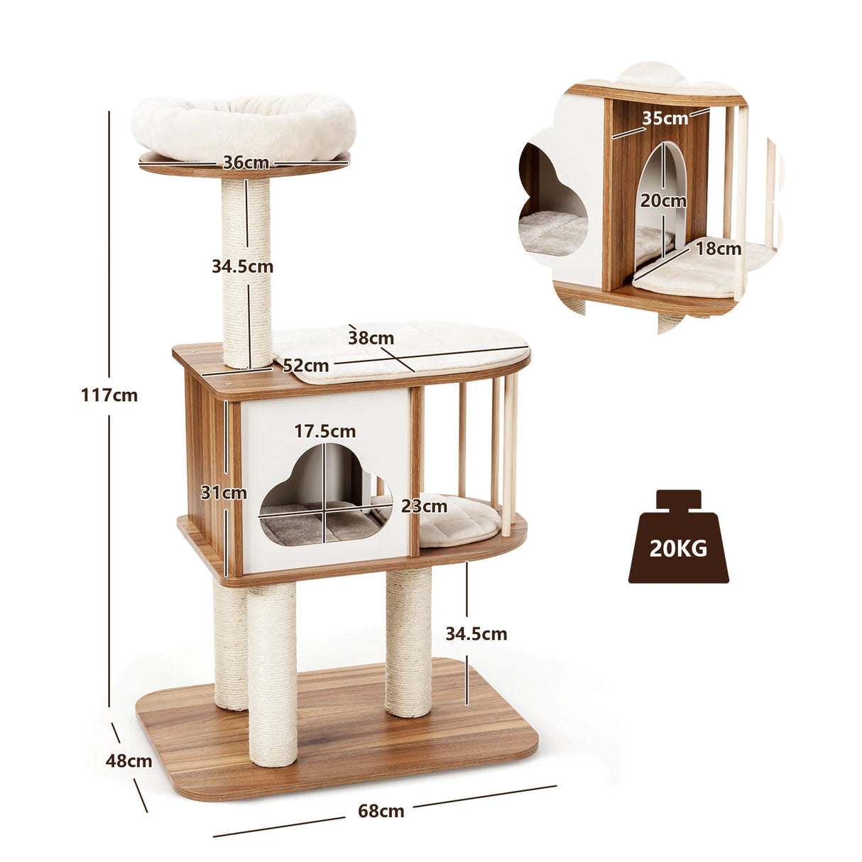 Modern Cat Tower with Platform Scratching Posts for Kittens and Cats