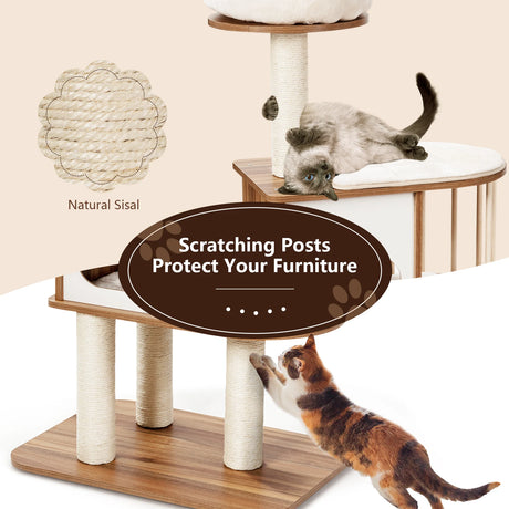 Modern Cat Tower with Platform Scratching Posts for Kittens and Cats