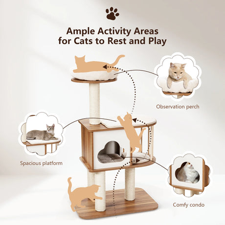 Modern Cat Tower with Platform Scratching Posts for Kittens and Cats