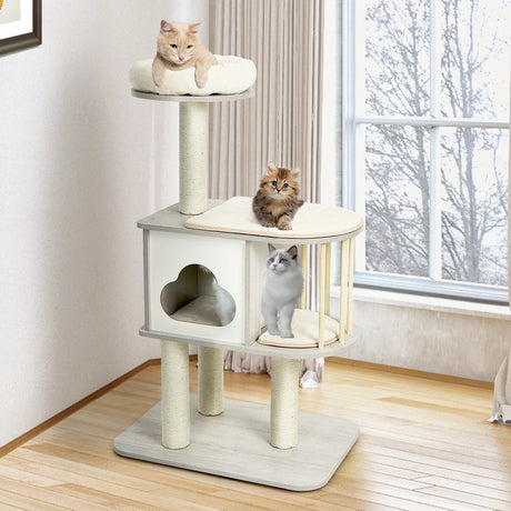 Modern Cat Tower with Platform Scratching Posts for Kittens and Cats