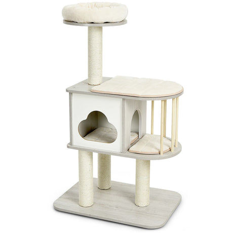Modern Cat Tower with Platform Scratching Posts for Kittens and Cats