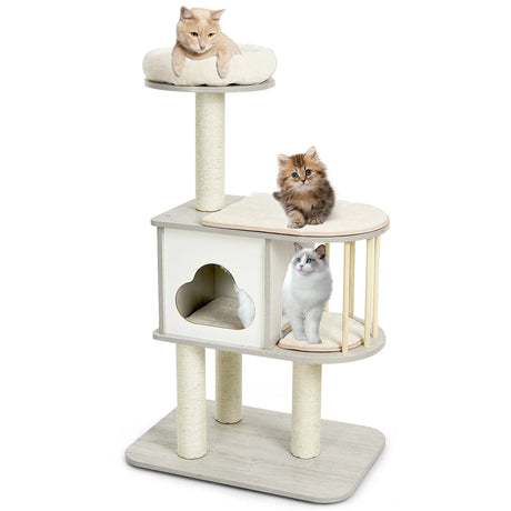 Modern Cat Tower with Platform Scratching Posts for Kittens and Cats