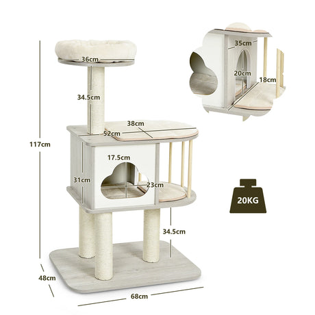 Modern Cat Tower with Platform Scratching Posts for Kittens and Cats