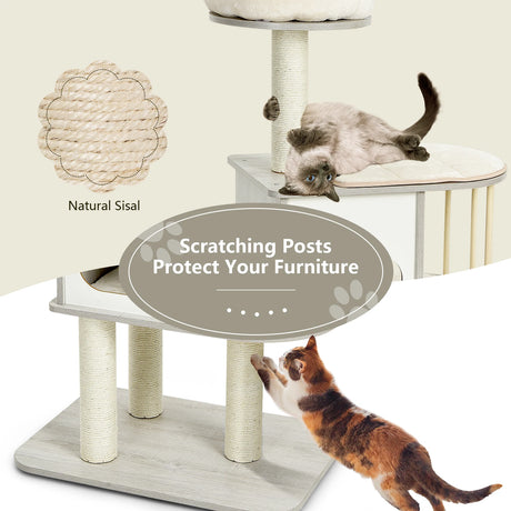 Modern Cat Tower with Platform Scratching Posts for Kittens and Cats