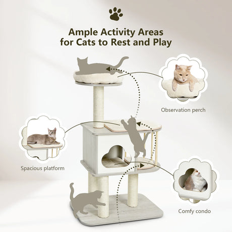 Modern Cat Tower with Platform Scratching Posts for Kittens and Cats