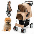 4-Wheel Folding Pet Stroller with Mesh Windows &amp; Storage Basket-Beige
