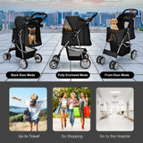 4-Wheel Folding Pet Stroller with Mesh Windows &amp; Storage Basket-Black