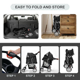 4-Wheel Folding Pet Stroller with Mesh Windows &amp; Storage Basket-Black