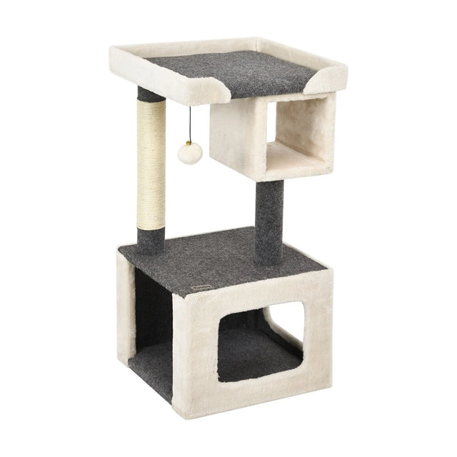 2 Condos Cat Climbing Tree with Scratching Post and Plush Ball-White