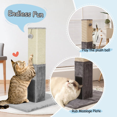 79cm Tall Cat Scratching Post with Balls Massage Brush and Carpet Base-Grey