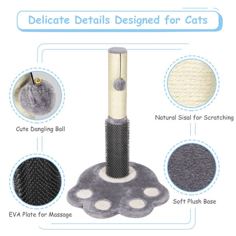 2-in-1 Cat Scratching Post with Message Brush and Dangling Ball