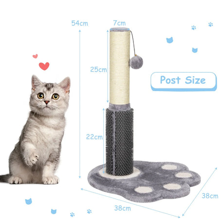 2-in-1 Cat Scratching Post with Message Brush and Dangling Ball