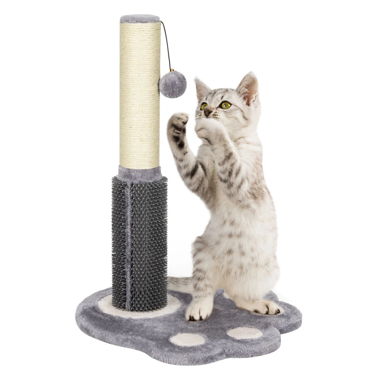 2-in-1 Cat Scratching Post with Message Brush and Dangling Ball