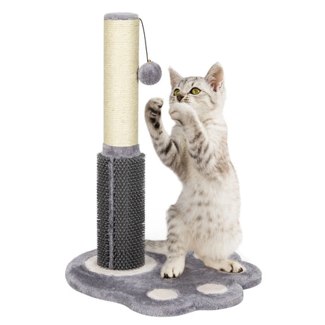 2-in-1 Cat Scratching Post with Message Brush and Dangling Ball