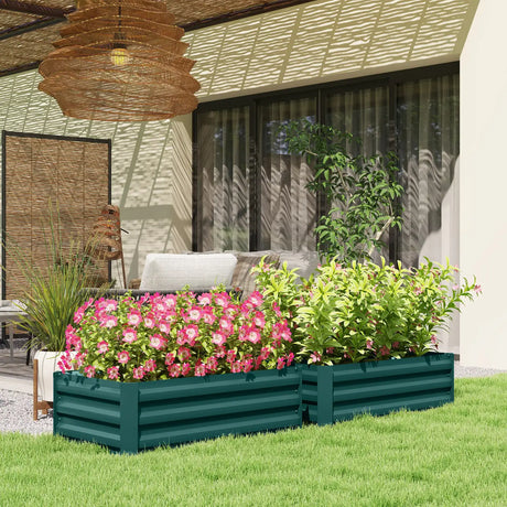Outsunny Set of Two 100 x 60cm Steel Planter Boxes -Green