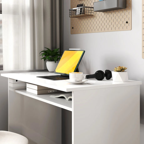 Vinsetto Home Office Chair and Computer Desk Set, Mesh Chair with Swivel Wheels, Study Desk with Storage Shelf, High Gloss White and Grey