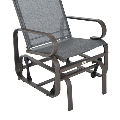 Outsunny Outdoor Gliding Rocking Chair with Sturdy Metal Frame Garden Comfortable Swing Chair, Grey & Brown