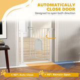 PawHut 75-82cm Pet Safet Gaye, Pressure Fit Stair, with Cat Flap, Double Locking, White