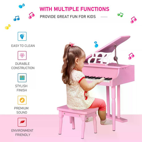 HOMCOM 30 Keys Mini Kids Piano for Child with Music Stand and Bench Best Gifts Toy