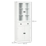 HOMCOM Kitchen Cupboard, Freestanding Storage Cabinet with 2 Adjustable Shelves, Drawer and Glass Door for Living Room, Dining Room, 160cm, White