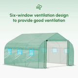 Outsunny Walk-in Polytunnel Garden Greenhouse, Outdoor Mesh Door Greenhouse with PE Cover and 6 Windows, 3.5 x 3 x 2m, Green
