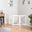 PawHut Freestanding Pet Gate 4 Panels Wooden Dog Safety Fence Foldable with Support Feet for Doorway Stairs 91cm Tall White