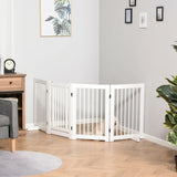 PawHut Freestanding Pet Gate 4 Panels Wooden Dog Safety Fence Foldable with Support Feet for Doorway Stairs 91cm Tall White