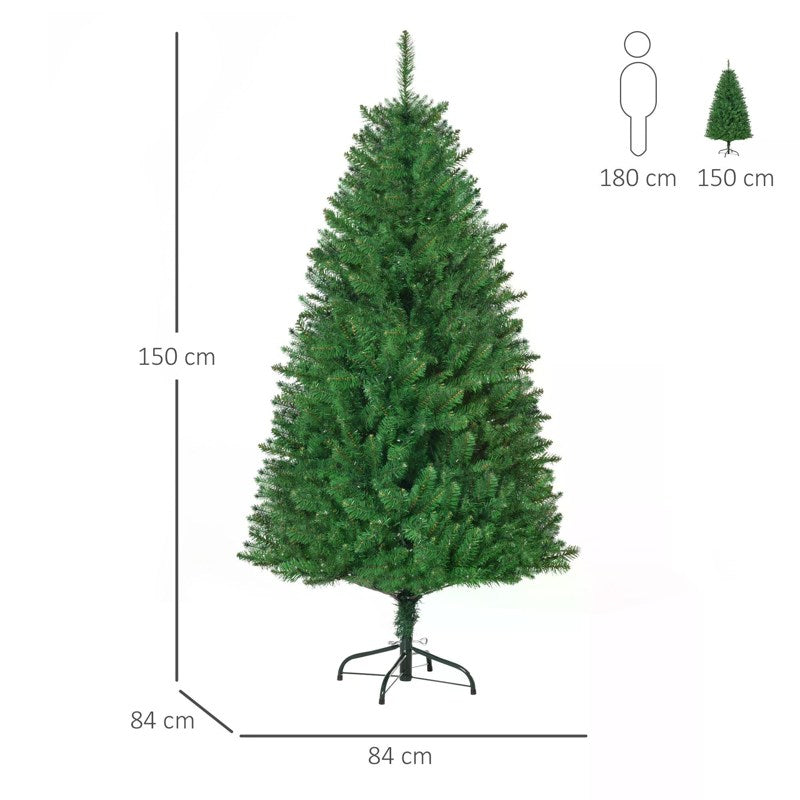 HOMCOM 5FT Christmas Tree Warm White LED Light Holiday Home Decoration, Green