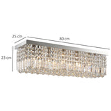 HOMCOM Modern Crystal Ceiling Light Square Crystal Chandelier for Living Room, Dining Room, Hall, E14 Base, Silver, 80 x 25 x 23cm