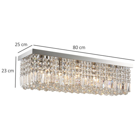 HOMCOM Modern Crystal Ceiling Light Square Crystal Chandelier for Living Room, Dining Room, Hall, E14 Base, Silver, 80 x 25 x 23cm