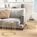 HOMCOM Round Coffee Table Set of 2, Glass Nest of Tables with Metal Frame and Tempered Glass Tabletop, Modern Side Tables for Living Room, Gold Tone