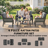 Outsunny 4 Seater Rattan Garden Furniture Set with 2 Armchairs, Loveseat, Coffee Table, Garden Sofa Set with Cushions, Dark Grey