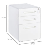 Vinsetto Lockable File Cabinet with 3 Drawers, Vertical Office Drawer for A4, Letter, Legal Size, Anti-tilt Design, Pre-Assembled Body, White