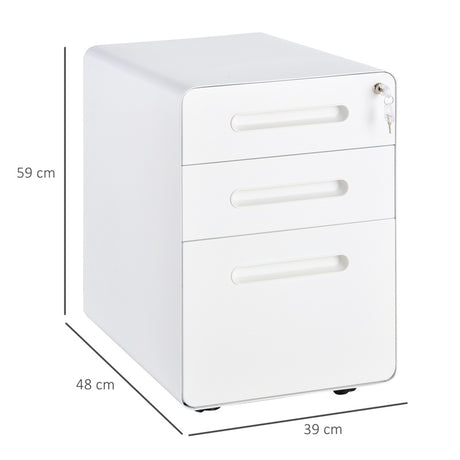 Vinsetto Lockable File Cabinet with 3 Drawers, Vertical Office Drawer for A4, Letter, Legal Size, Anti-tilt Design, Pre-Assembled Body, White