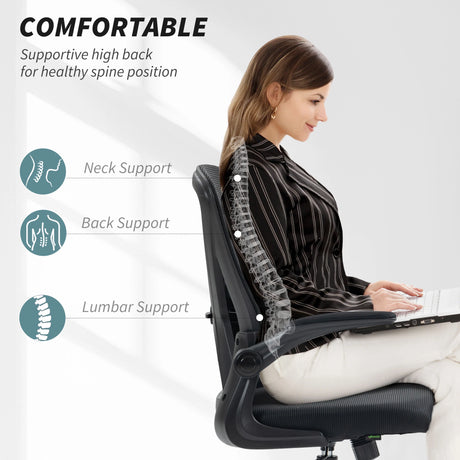 Vinsetto Mesh Back Office Chair, with Flip-Up Arms - Black