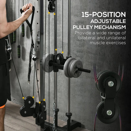 SPORTNOW Wall Mount Cable Machine, 15 Positions Adjustable Cable Crossover Machine Dual Pulley System for Home Gym