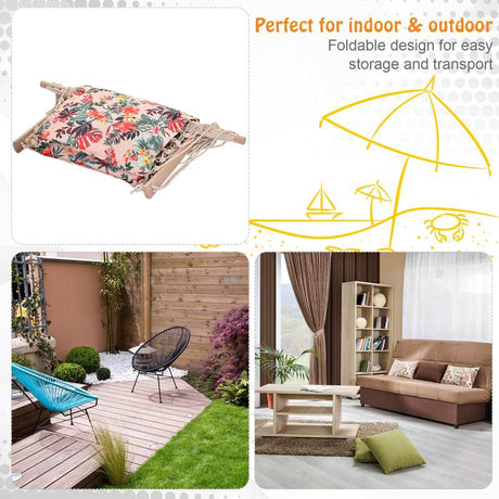 Outsunny Garden Outdoor Hanging Hammock Chair Thick Rope Frame Wooden Arms Safe Wide Seat Garden Outdoor Spot Stylish Multicoloured floral