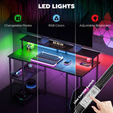 HOMCOM LED Computer Desk, with Power Outlets and Shelves - Black