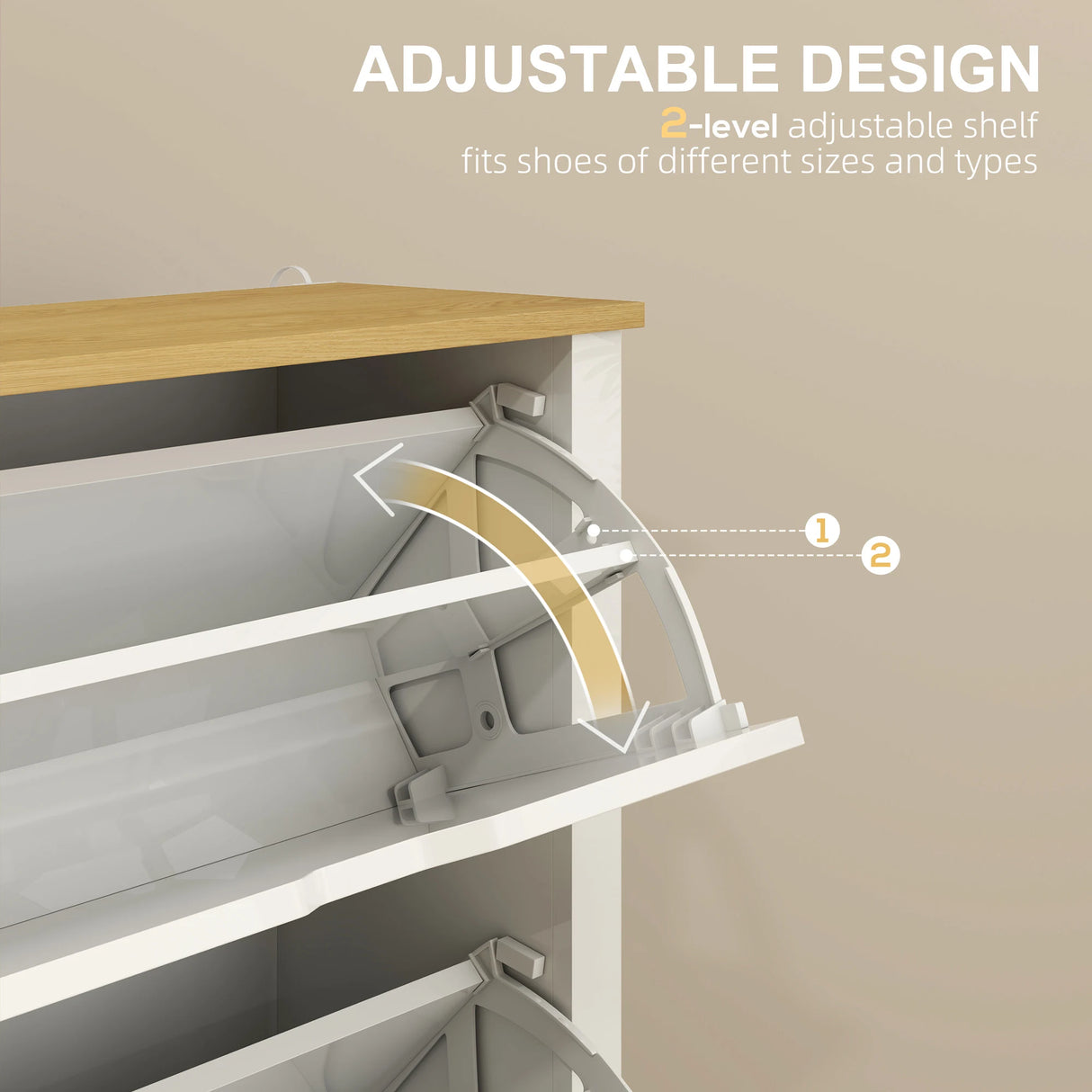 HOMCOM Slim Shoe Cabinet, Narrow Shoe Cupboard with 3 Flip Drawers, Adjustable Shelves for 18 Pairs of Shoes, High Gloss White