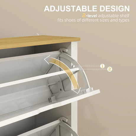 HOMCOM Slim Shoe Cabinet, Narrow Shoe Cupboard with 3 Flip Drawers, Adjustable Shelves for 18 Pairs of Shoes, High Gloss White