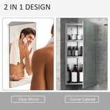 HOMCOM Stainless Steel Wall mounted Bathroom Corner Mirror Storage Cabinet Single Door 300mm (W)