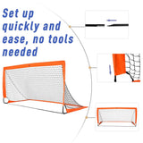 HOMCOM Set of 2 Football Goal Net 6 x 3 ft Foldable Outdoor Sport Training Teens Adults Football with Carrying Bag Orange